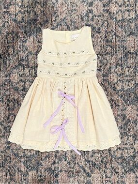 Lace-Trim Girls' Dress with Lilac Ribbon